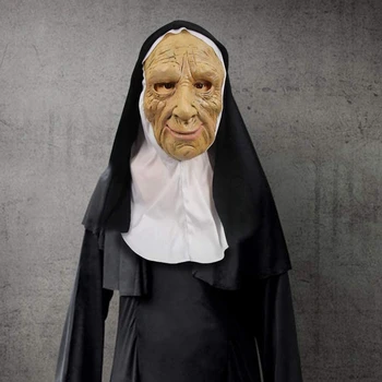 

Halloween Horror Nun Mask Full Face Covered Headscarf Adults Cosplay Prank Props Halloween Party Decor Masks Black