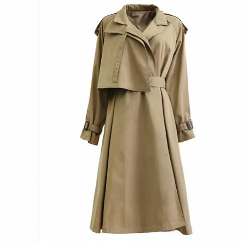 

2019 new spring autumn fashion Casual women's khaki Trench Coat long Outerwear loose clothes for lady with belt