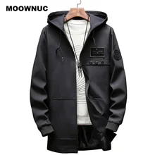MOOWNUC, мужское Новое поступление, повседневный Тренч с капюшоном, мужская куртка с карманами, большие размеры, мужское длинное пальто, Повседневная однотонная верхняя одежда