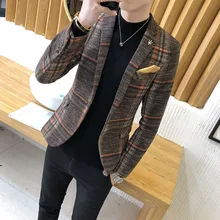 Men Blazer 2019 New Arrival Spring And Autumn Male Leisure Suit Stripe Slim Outerwear Single Button Casual Korean Style X05