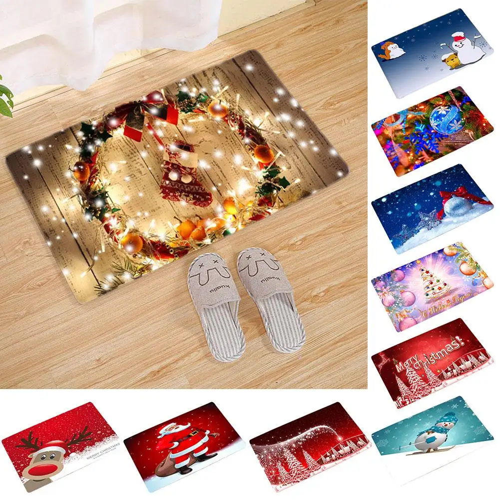 

Fashion 40cm x 60cm Christmas Garland Tree Snowman Elk Anti-slip Doormat Kitchen Floor Mat Carpet anti-slip bottom Navidad decor