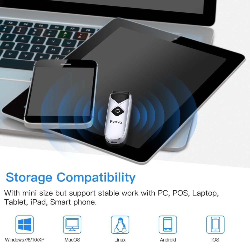 Eyoyo EY-015C CCD Мини Bluetooth сканер штрих-кода USB проводной и 2,4G беспроводной 1D Сканирование штрих-кода для iPad iPhone Android планшеты ПК