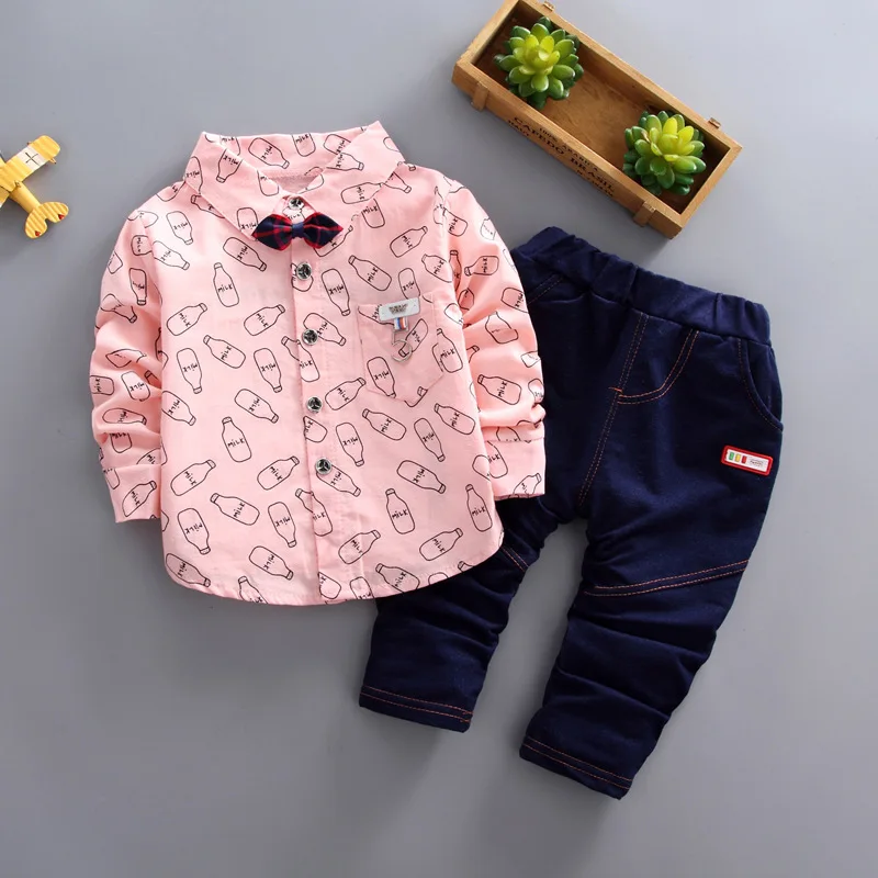 

2019 Children Spring New Style Set Korean-style Small Boy Bowtie Long-sleeved Shirt Two-Piece Set Children Clothes
