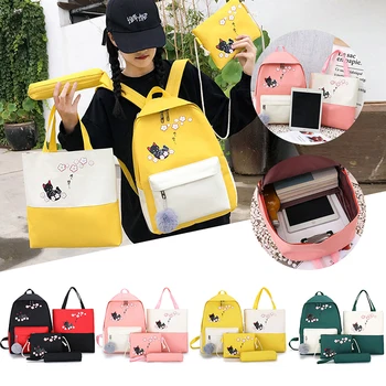 

4 Piece Set High School Bags for Teenage Girls 2020 Canvas Travel Backpack Women Bookbags Teen Student Schoolbag Bolsas Escolar