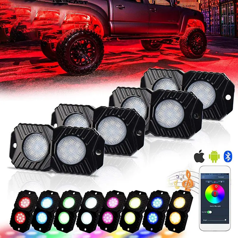 

4PCS RGB LED Lights Multicolor Neon LED Light Kit 4 Pods Waterproof With Music Mode For Off Road Truck Car ATV SUV