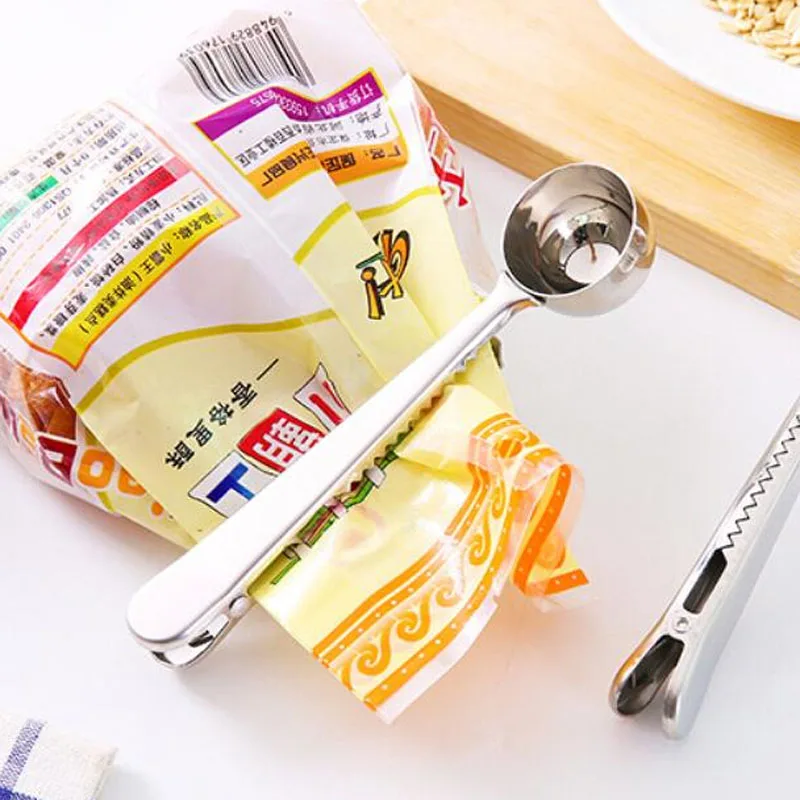 

Nordic Stainless Steel Two-In-One Coffee Spoon Seal Clip Milk Seasoning Amount Espresso Powder Spoon Kitchen Supplies