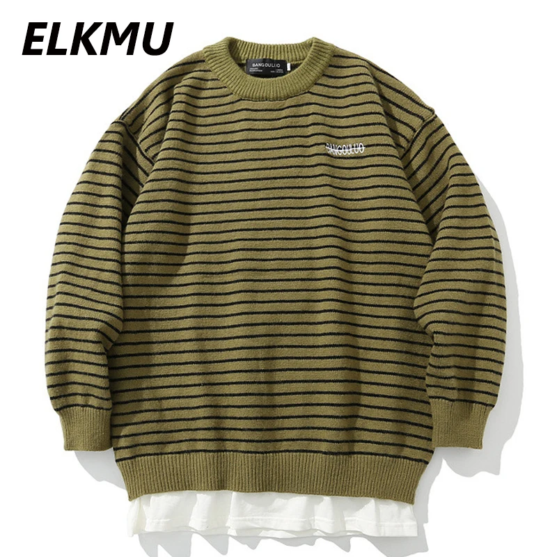 ELKMU полосатые поддельные свитера из двух частей 2020 зима Harajuku повседневная