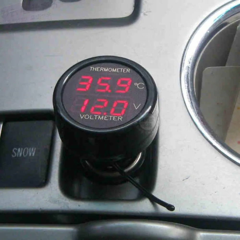 Светодиодный автомобильного прикуривателя Цифровой вольтметр-термометр относится к 12/24V Универсальный Автомобильный Напряжение метр Температура лазерный дальномер