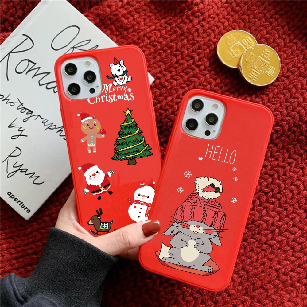 Cute Cartoon Christmas Phone Case for iphone 11 12 Pro MAX 7 8 Plus X XR SE 2020 13 Red Matte Soft Silicone Cover Shell Capa | Мобильные