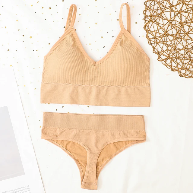 Women Bra And Panties Set Sports Bra Set Sexy G-String Seamless Bra Thong Sexy Lingerie Set Fitness Crop Top Underwear Intimates thong-skin