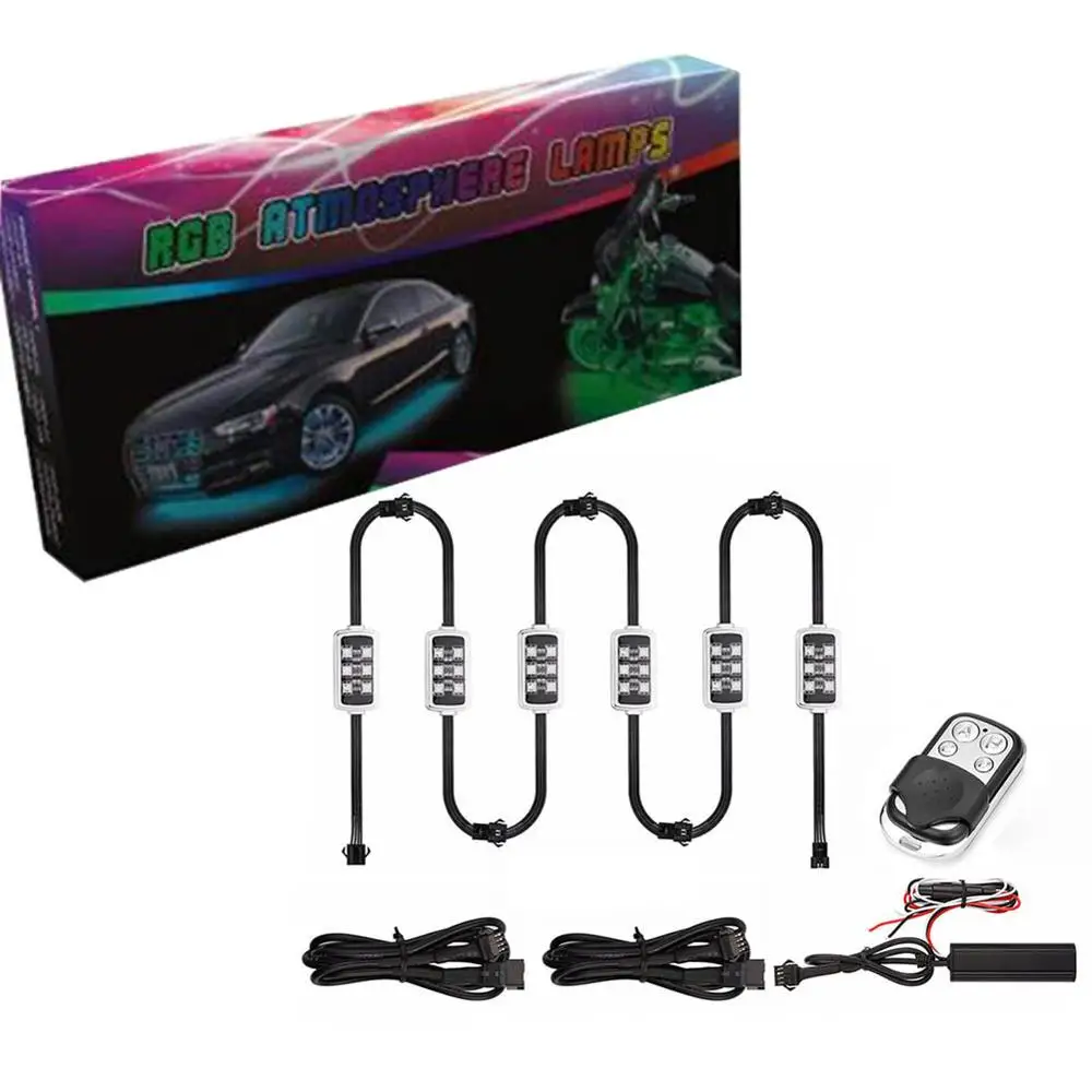 

6 in 1 RGB 36 LED Smart Brake Lights Motorcycle Car Atmosphere Light with Wireless Remote Control Moto Decorative Strip Lamp Kit