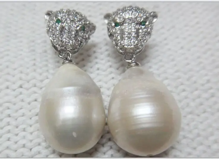 

PAIR ABOUT 18.239x14x12MM ENORMOUS WHITE KASUMI FW BAROQUE PEARL EARRING 925 silver