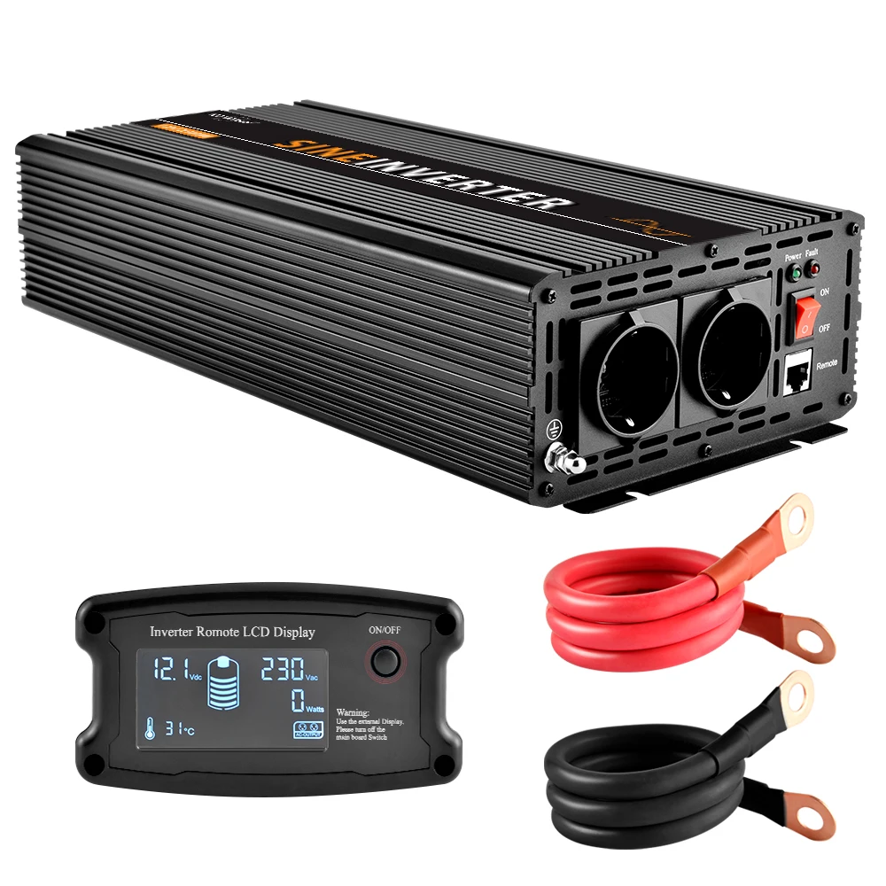 LCD Pure Sine Wave Inverter 2500w /5000w(Peak) Solar Power DC 12V 24V to AC 220V 230V with Remote Controller