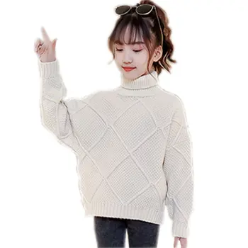 

2020 Autumn Baby Girls Turtleneck Sweaters Kids Solid Color Ribbed Sweaters For Winter Thick Knitted Warm Clothes 6 8 10 12 13Y