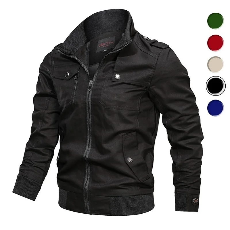 Men's Bomber Jacket Spring Autumn Military Pilot Coat Zipper Tactical Mens Jackets Motorcycle Cargo