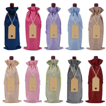 

1pc Christmas Wine Drawstring Beam Pocket Gift Bottle Bottle Burlap Champagne Bottle Dust Jacket Home Decoration