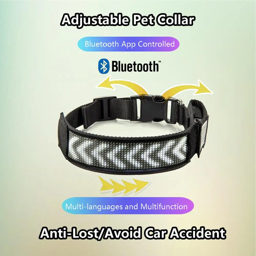 UNTSMART Led Dog Collar Programmable Bluetooth Scrolling Light lluminated Multi-Colored Personalized Text & Graphics-White
