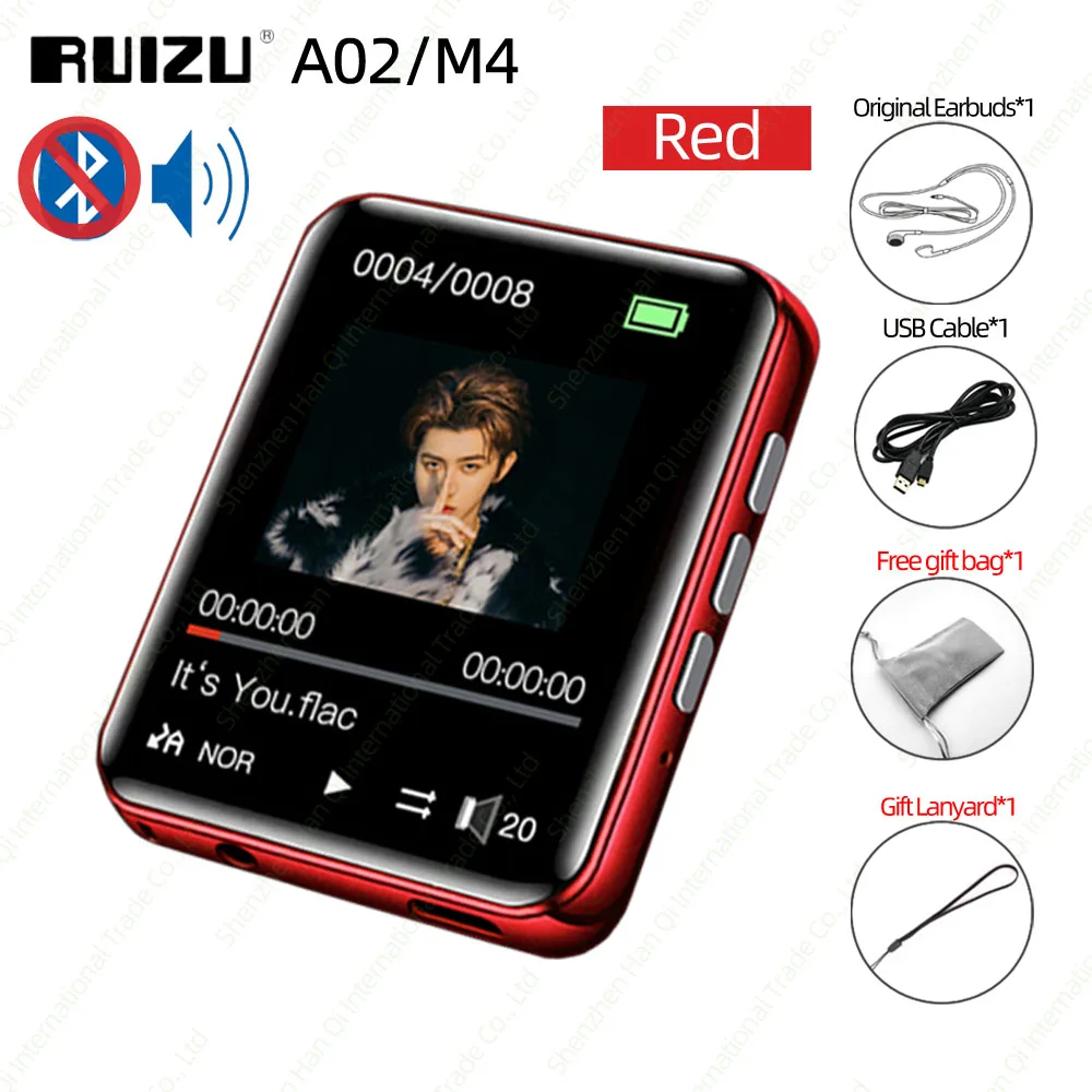 RUIZU A02 M4 Bluetooth 4,0 MP4 MP3 плеер с полным сенсорным экраном портативный музыкальный плеер с динамиком FM Электронная книга рекордер шагомер - Цвет: Red NO Bluetooth