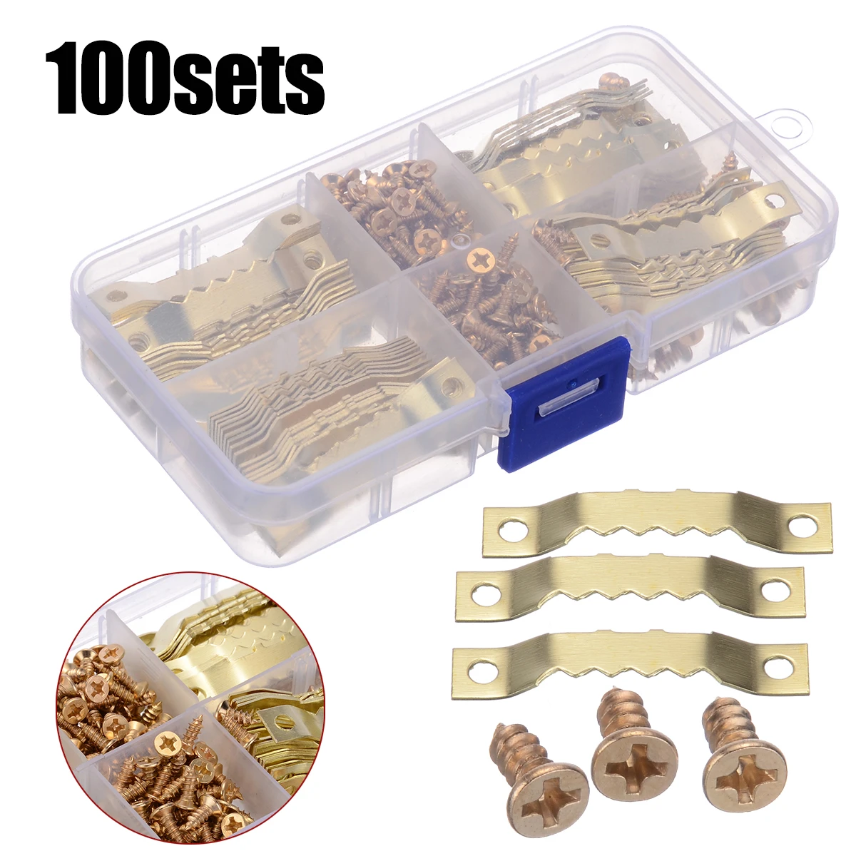 100 Sets 45*8mm Gold Saw Tooth Hangers Canvas Picture Frame Hooks + Screws Sawtooth Hangers High Quality PDTO