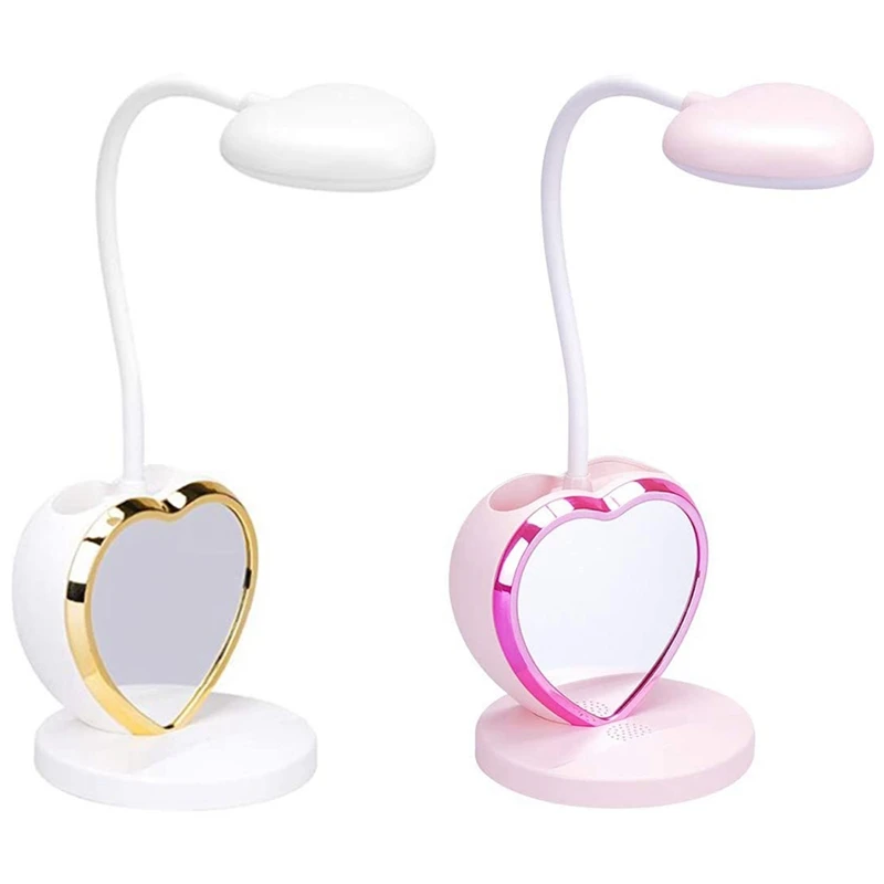 2 Pcs LED Desk Lamp Rechargeable With USB Charging Port Pen Holder Eye-Caring Dimmable Pink & White | Лампы и освещение
