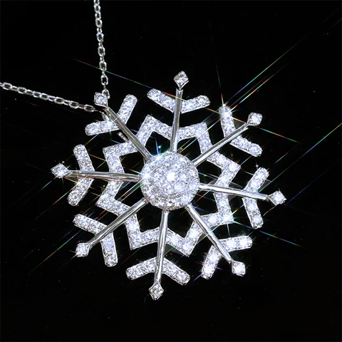 Dazzling Snowflake Design Full of Cubic Zirconia Pendant Necklace for Women Jewelry Anniversary Gift Christmas Presents