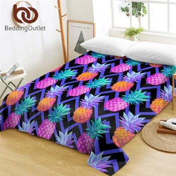 

BeddingOutlet Pineapple Bed Sheet Tropical Fruit Flat Sheet Geometric Bedspreads 1-Piece Purple drap de lit Bedlinen Queen Size