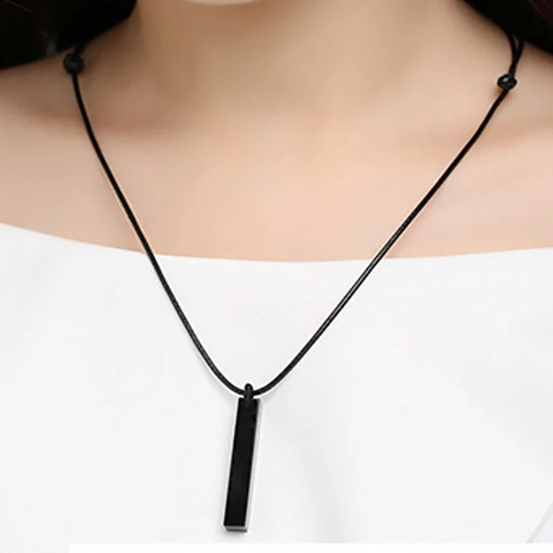 Wholesale Black Cuboid Obsidian Stone Pendant Necklace For Women Men Rope Chain Student Gift European Original Fashion Jewelry 4