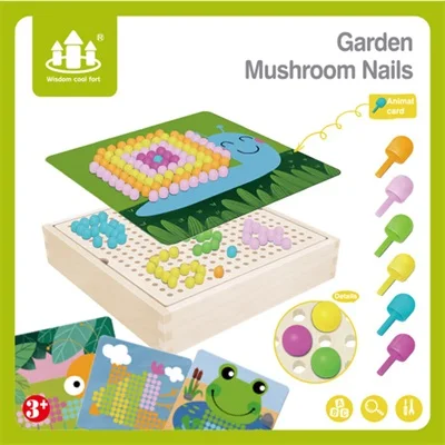 Garden 240 шт 3D Грибная цветная кнопка для ногтей деревянная коробка для хранения мозаичная доска для ногтей diy головоломка игра для детей DIY Развивающие игрушки - Цвет: Garden