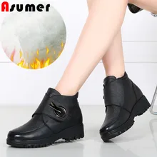 ASUMER/ г., зимние сапоги из натуральной кожи обувь на танкетке с круглым носком ботильоны обувь с сеточкой на каблуке теплые шерстяные зимние сапоги