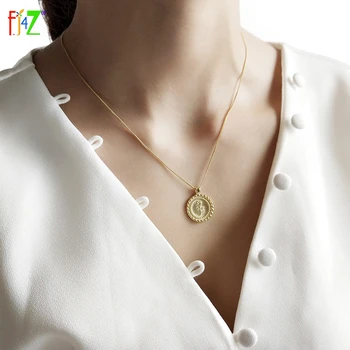 

F.J4Z 100% S925 Sterling Silver elegant design gold color rose carved medallion pendant choker Pendant necklace For Women