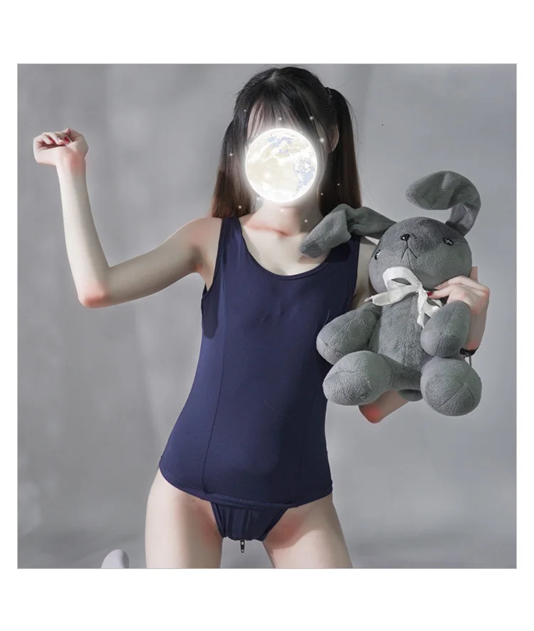 Японский купальник в стиле Лолиты Sukumizu, Школьный костюм для косплея, один кусок, открытая промежность, сексуальный женский плечевой ремень, черный и синий эротический боди