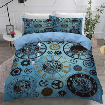 

Clock Timepiece Bedroom Decor Bedding Set Doona Blue Background Microfiber 1PC Duvet Cover with Pillowcases Dropship