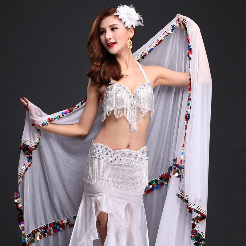 Женский костюм для танца живота с блестками, шаль, вуаль для танца живота, вуаль для выступлений 214*150 см