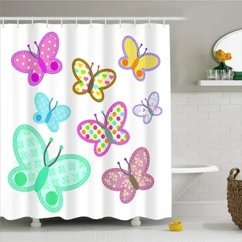 

Colorful Butterfly Polyester Fabric Bath Curtains with Free Hooks Bathroom Decor Waterproof Screen for Girls Boys 180x200cm