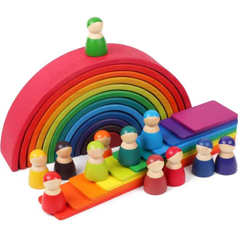 Farbe & Form Erkenntnis Spielzeug aus Holz Regenbogen Blöcke Stacking 