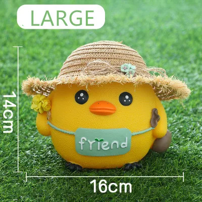 New doll chicks piggy bank creative children's gift cartoon straw hat chicken gelatin piggy bank ornaments ornament artwork - Цвет: Large
