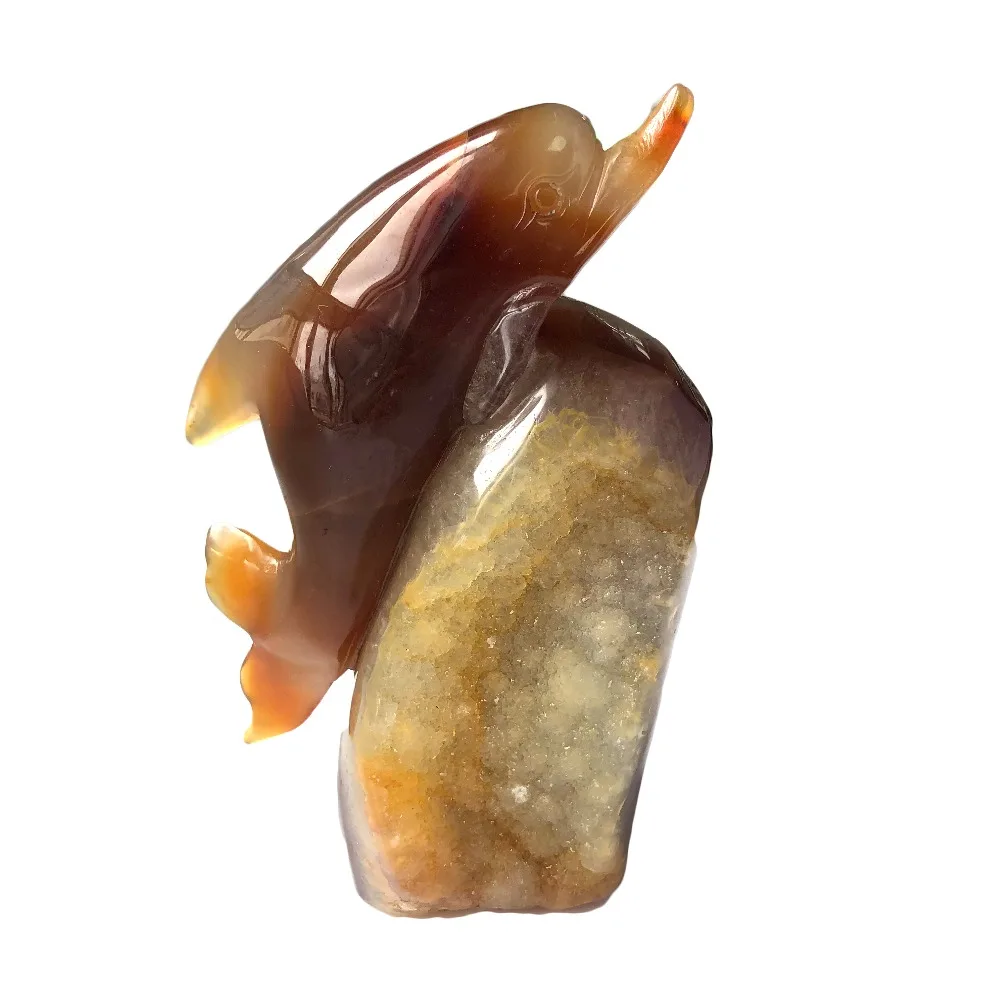 Natural Crystal Red Agate Dolphin Cluster carving Gemstone Cute Animals Money Drawing For Gift Or Decoration FYY