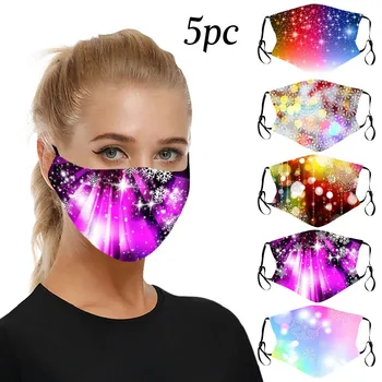 

5pcs Dust Mask Christmas Print Washable Breathable Multi-purpose Face Cover Reuse Mask Facemask Mascarilla Mask Filter Pocket