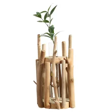 Горячая 1 набор стеклянная ваза в форме трубки прозрачная Цветочная бутылка с деревянной полкой деревянная подставка стеклянный цветочный гидропонный контейнер домашний декор