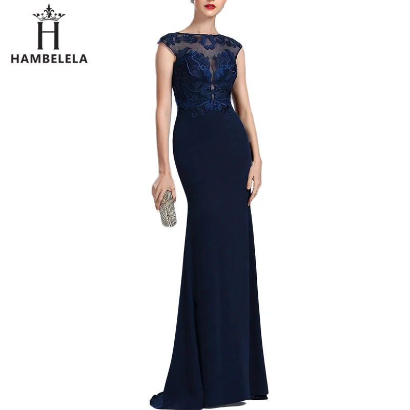 HAMBELELA Formal Evening Party Dresses 2020 New Mermaid O Neck Short Sleeve Lace Appliques Tulle Long Party Gowns Robe Soiree (9)