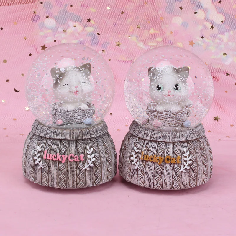 Lucky Cat вязаный хрустальный шар основа смолы фигурка украшения дома аксессуары мультфильм украшения "Кошки" Музыкальная Шкатулка Свадебный Декор подарок