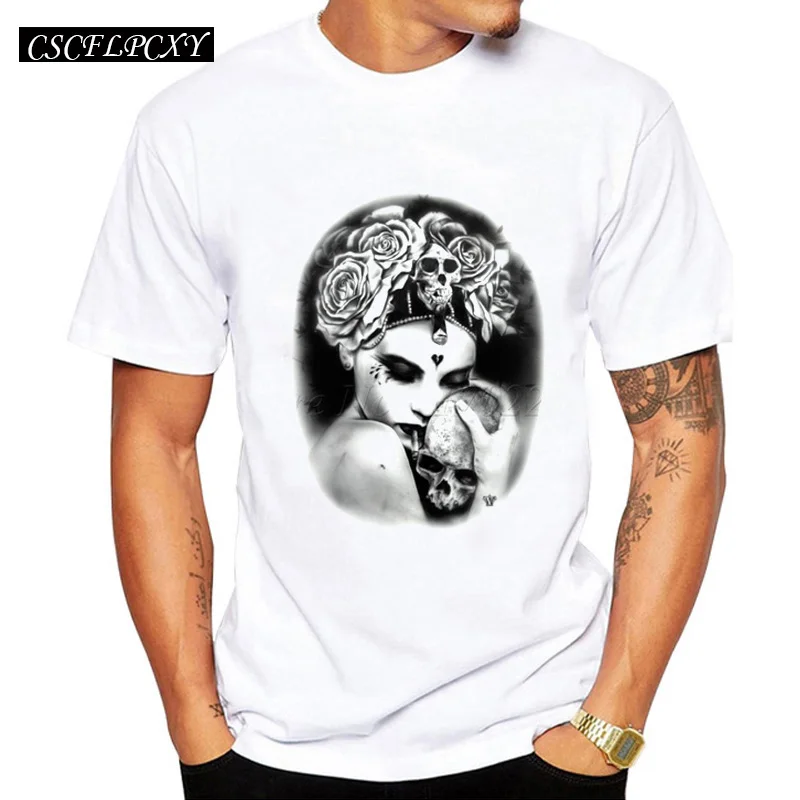 

2019 New Arrivals Punk Skull Love Design T shirt Hipster Tops for Men