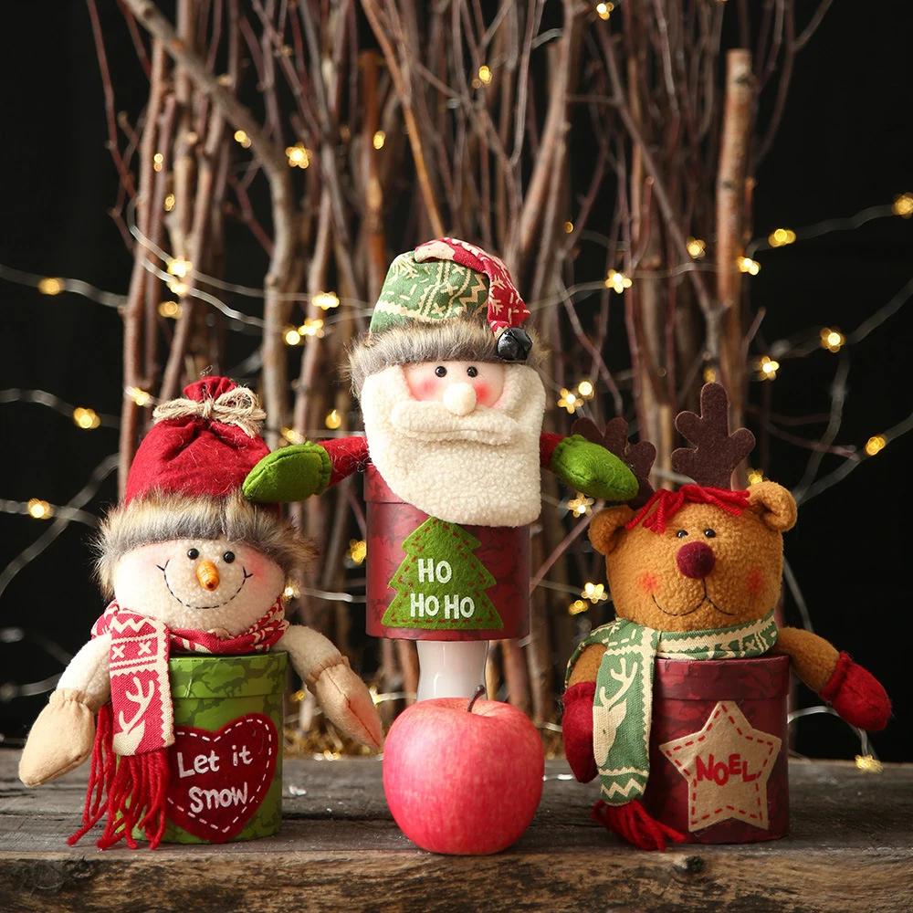 Рождественская кожаная банка для конфет Санта Клаус Снеговик Лось кукла Яблоко коробка для хранения банки подарки держатель украшения год