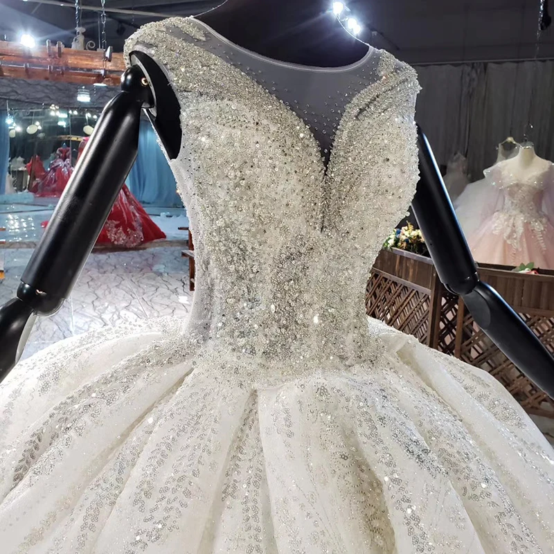 HTL1935 Luxurious Removable Neck Decoration Elegant Crystal Beading Wedding Dress 2020 Ball Gowns Tank With Sleeveless 6