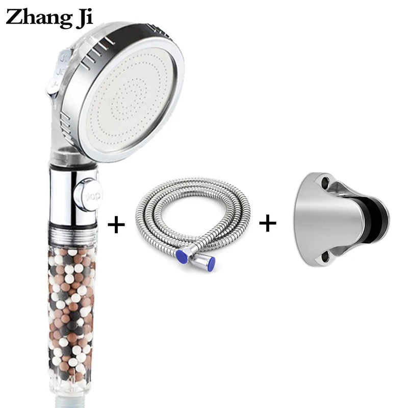 

ZhangJi 3-Function SPA Shower Head with Stop Switch +1.5 Meter Shower Hose+Shower Holder Bathroom Showerhead Set