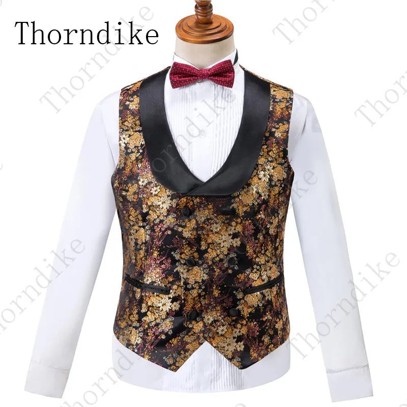 Thorndike Пейсли свадебные костюмы для мужчин дизайн черный золотой цветочный смокинг Slim Fit Мужские вечерние костюмы сценический костюм куртка+ брюки+ жилет