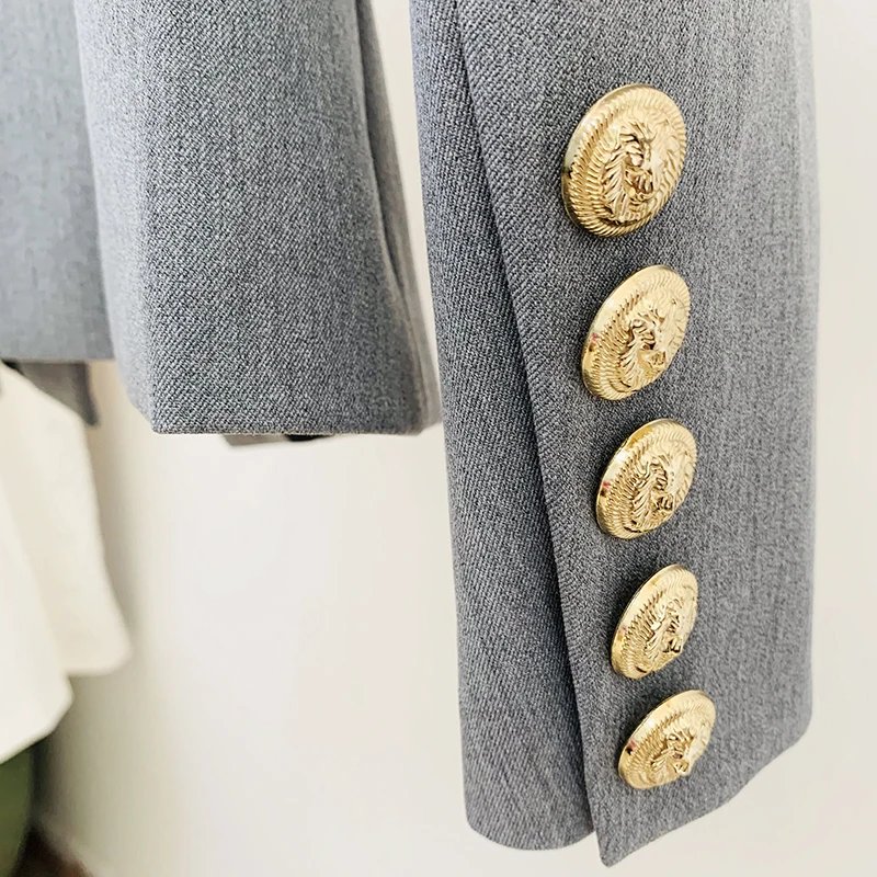 Wysoka dobrej jakości, najnowsze 2021 projektant kurtka styl gwiazdy damskie klasyczne guziki z lwem podwójne piersi dopasowany Blazer blado Grey 5 Wysoka dobrej jakości, najnowsze 2021 projektant kurtka styl gwiazdy damskie klasyczne guziki z lwem podwójne piersi dopasowany Blazer blado Grey 5