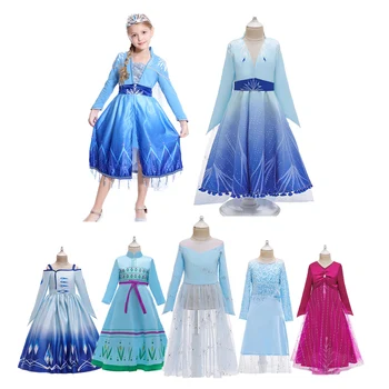 

Winter Long Sleeve Elsa Dress for New Year Girls Fantasia Dress Up Kids Snow Queen Children's Party Carnival Costume Disguise