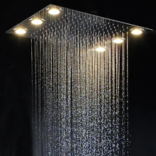Теплый светодиодный светильник, душевая головка 304 SUS, душ с дождевой насадкой, хромированный, для ванной комнаты, большой светодиодный, Потолочная душевая головка s 500*360 мм