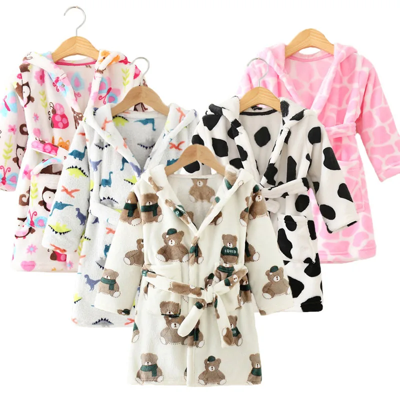 Child Bathrobe Flannel Winter Kids Sleepwear Robe Infant Pijamas Nightgown For Boys Girls 10-2 Years